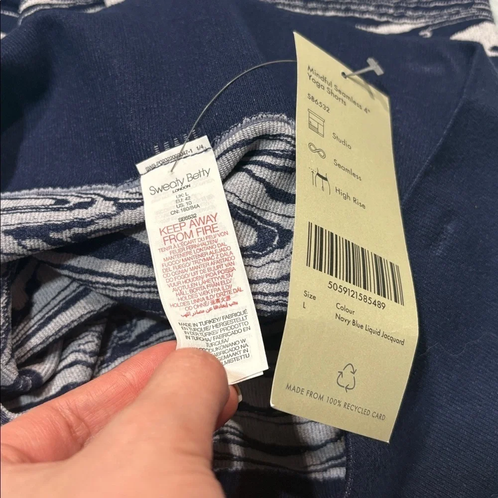 NWT Sweaty Betty Seamless Jacquard Marble Navy Blue Yoga Mid Rise Shorts